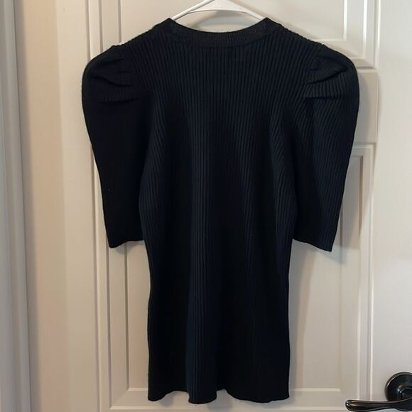 Aqua Black Puff Sleeve Cashmere Ribbed Sweater - Picture 3 of 4